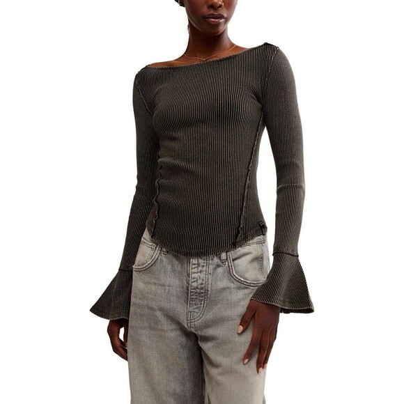 Free People Soul Sister Layering Top Women's Size S Black Long Bell Sleeve Shirt - Picture 13 of 13